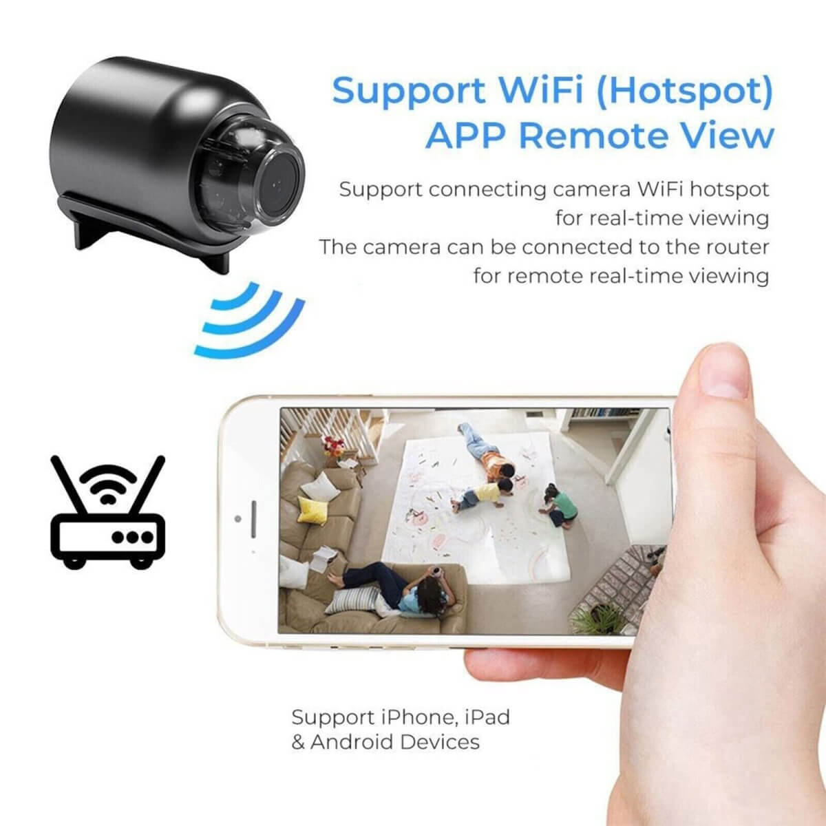 1080P HD mini bezpečnostní kamera — IP WiFi bezdrátová, širokoúhlý záběr 160°, noční vidění, vodotěsná