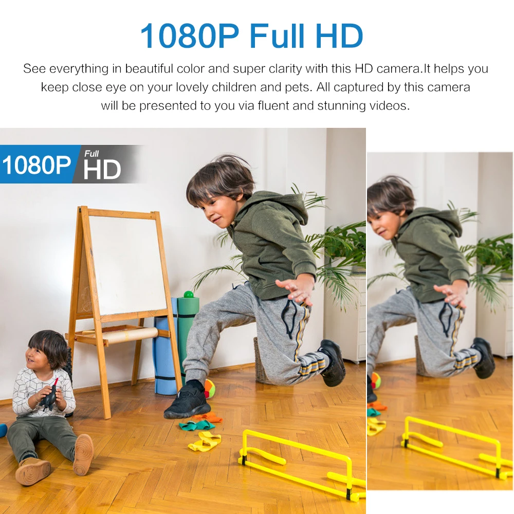 1080P HD mini bezpečnostní kamera — IP WiFi bezdrátová, širokoúhlý záběr 160°, noční vidění, vodotěsná