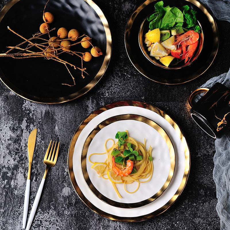Pearl Plate — Gold-Rimmed Wavy Dinnerware, Cream & Black