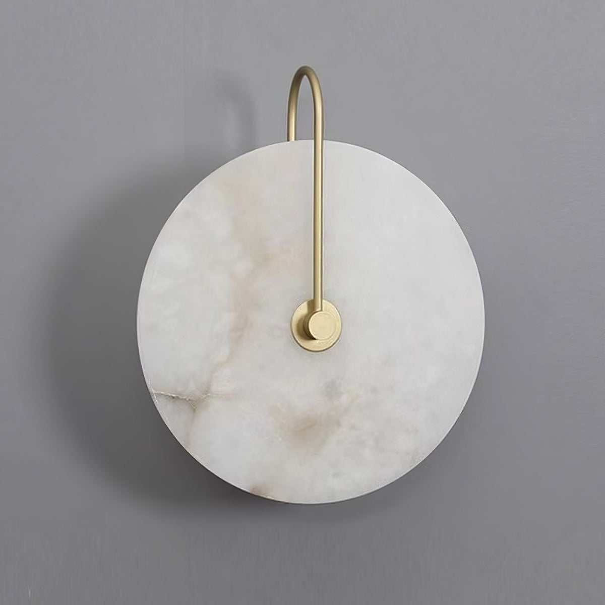 Alabaster LED Disc Wall Sconce — Warm Light, Black Arm