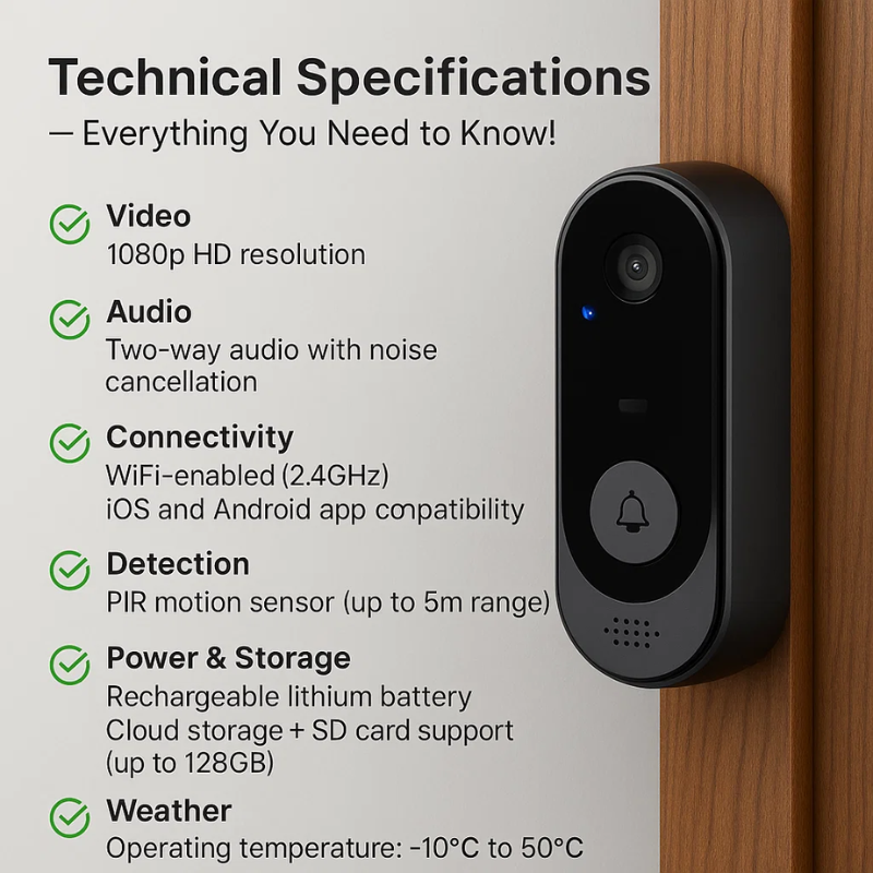 Sonnette vidéo sans fil intelligente Smart Guard — caméra HD, sans abonnement