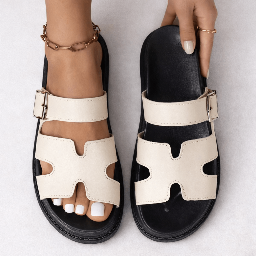 Women's Platform Sandals — Chunky H-Strap Buckle, Flatform Sole, Multiple Sizes
