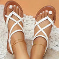 Sandales plates à brides pour femmes - Bride croisée à bout ouvert, semelle légère