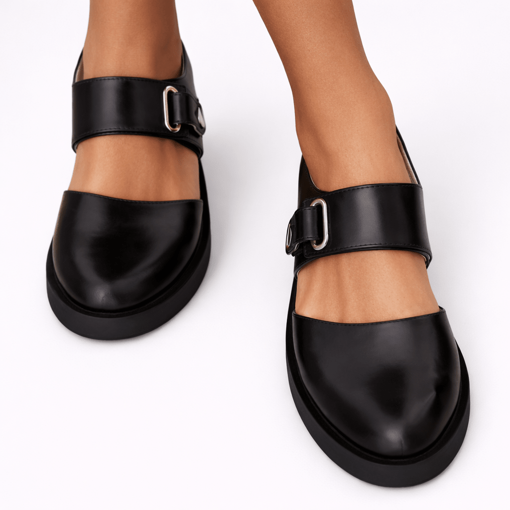 Chaussures plates style Mary Jane pour femmes - Tissu confortable, forme architecturale moderne