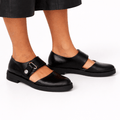 Chaussures plates style Mary Jane pour femmes - Tissu confortable, forme architecturale moderne