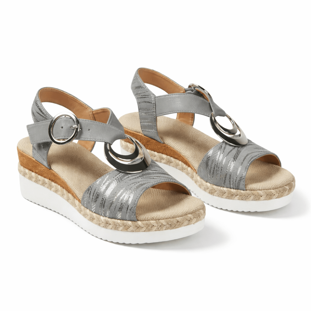 Women's Metallic Wedge Sandals — Reflective Upper, Supportive Ankle Strap
