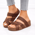 Orthopädische Damen-Keilsandalen - geflochtene Kreuzriemen, verstellbare Passform, gepolsterte Plattform im Inneren