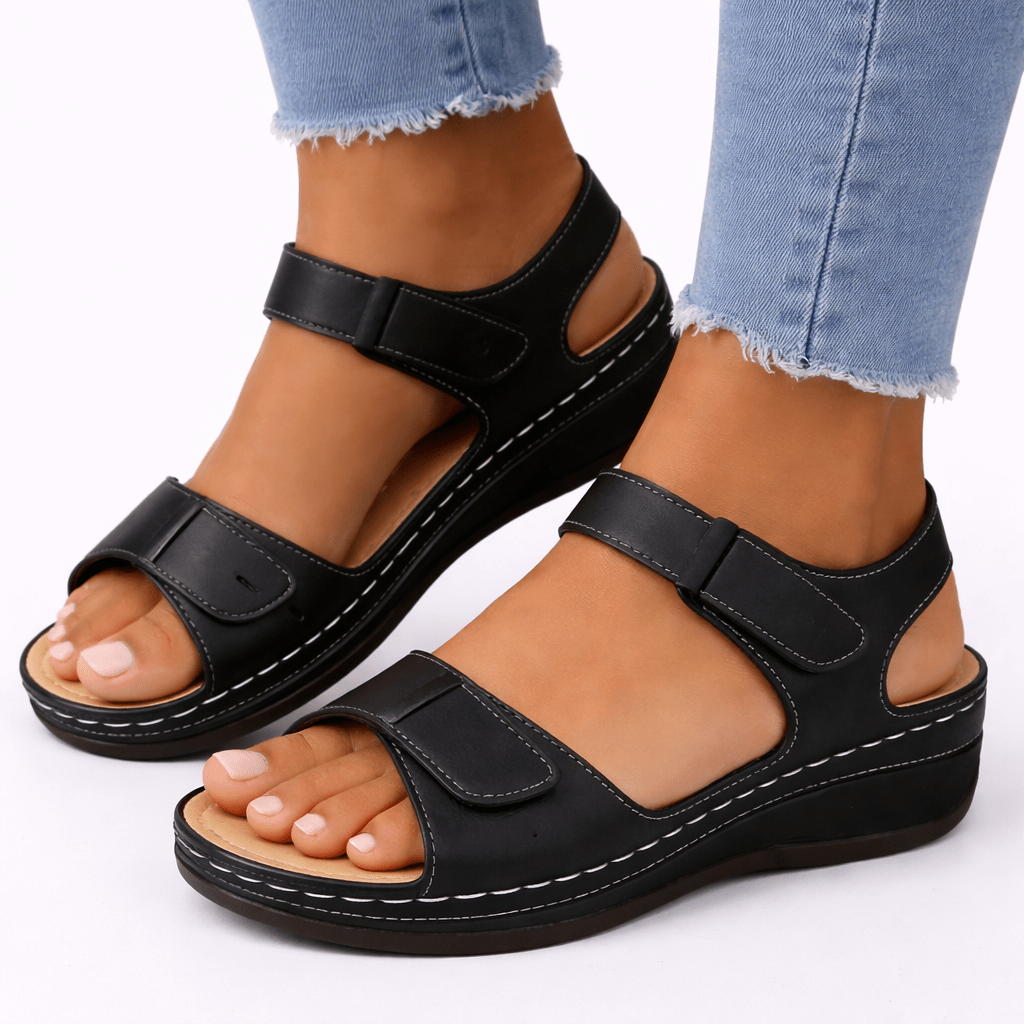 Sandales de marche pour femme — Talon compensé orthopédique, brides réglables, semelle intérieure ergonomique