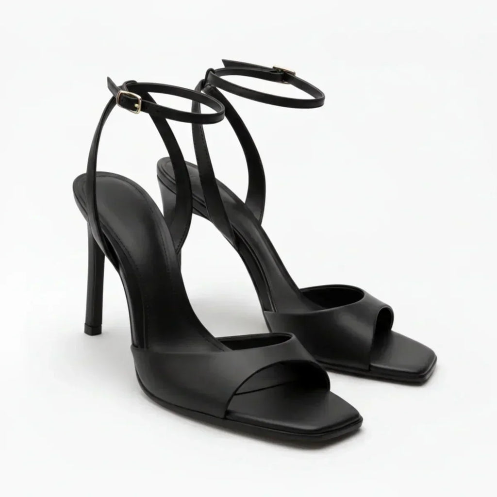 Women's Ankle Strap Sandals — Square-Toe, High Heel Stiletto