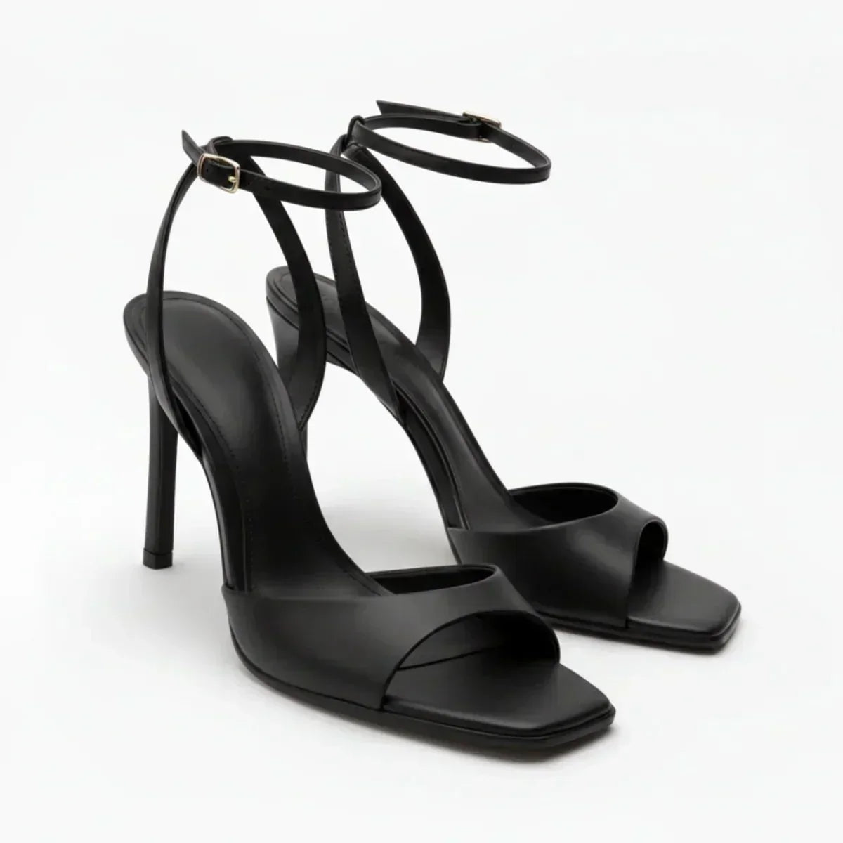 Women's Ankle Strap Sandals — Square-Toe, High Heel Stiletto