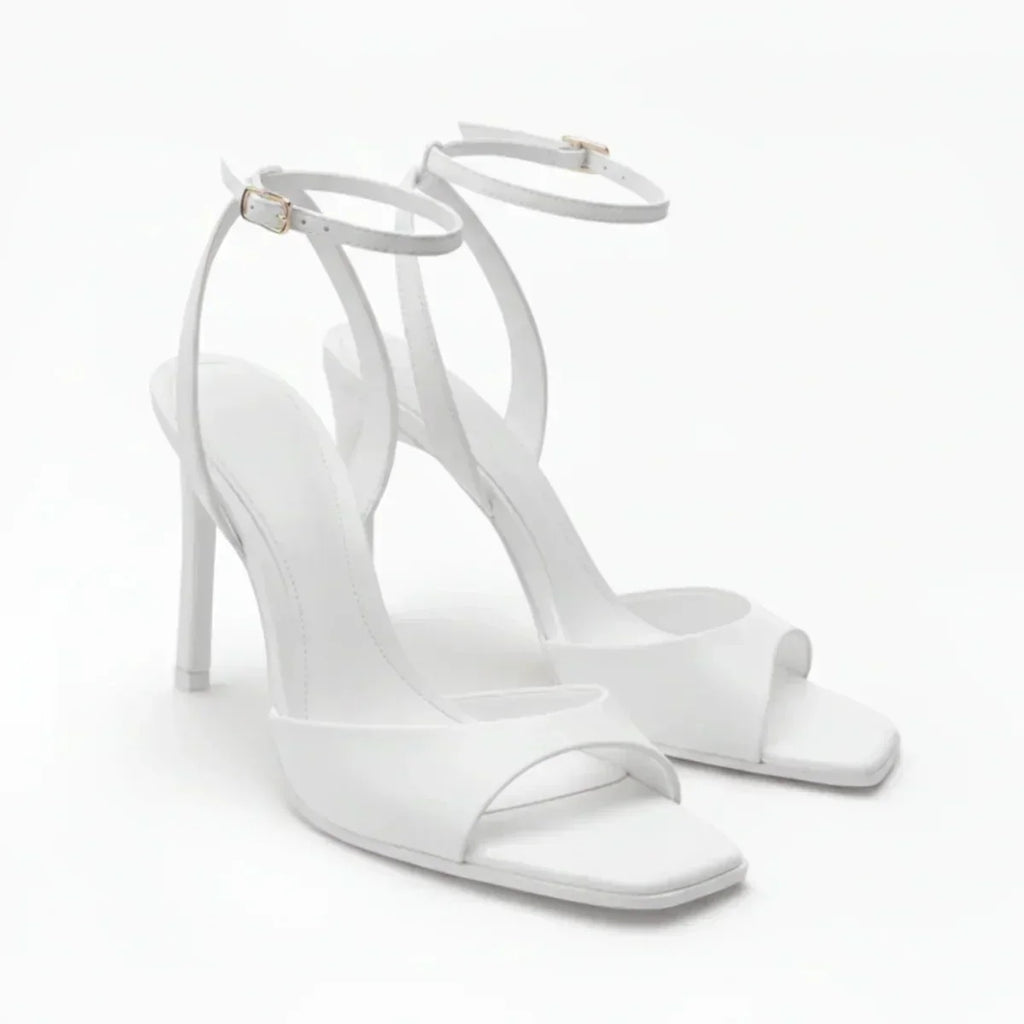 Women's Ankle Strap Sandals — Square-Toe, High Heel Stiletto