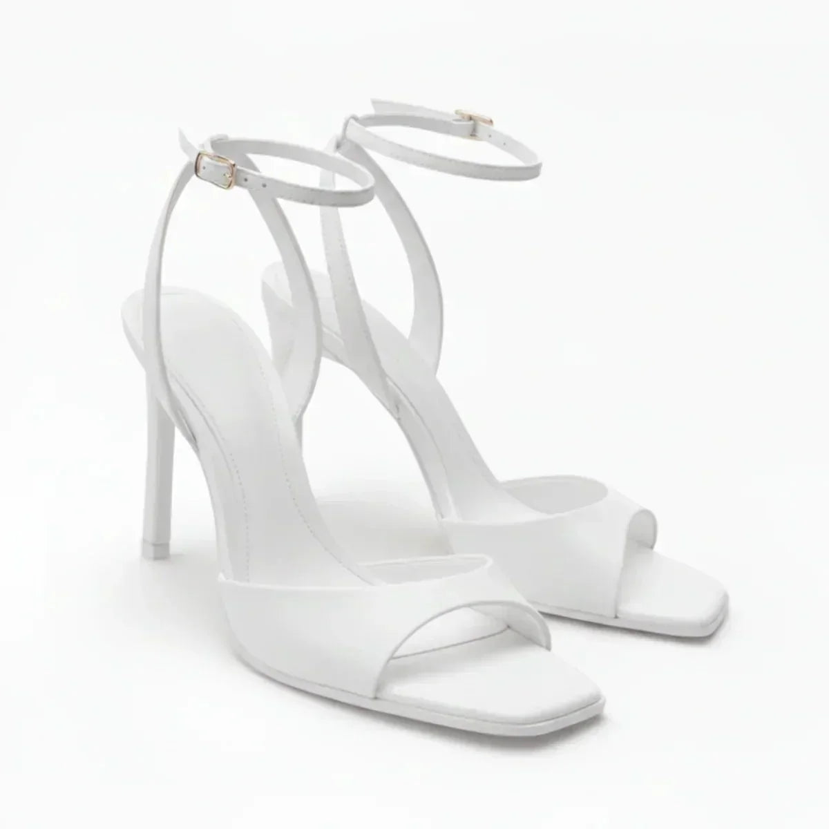 Women's Ankle Strap Sandals — Square-Toe, High Heel Stiletto