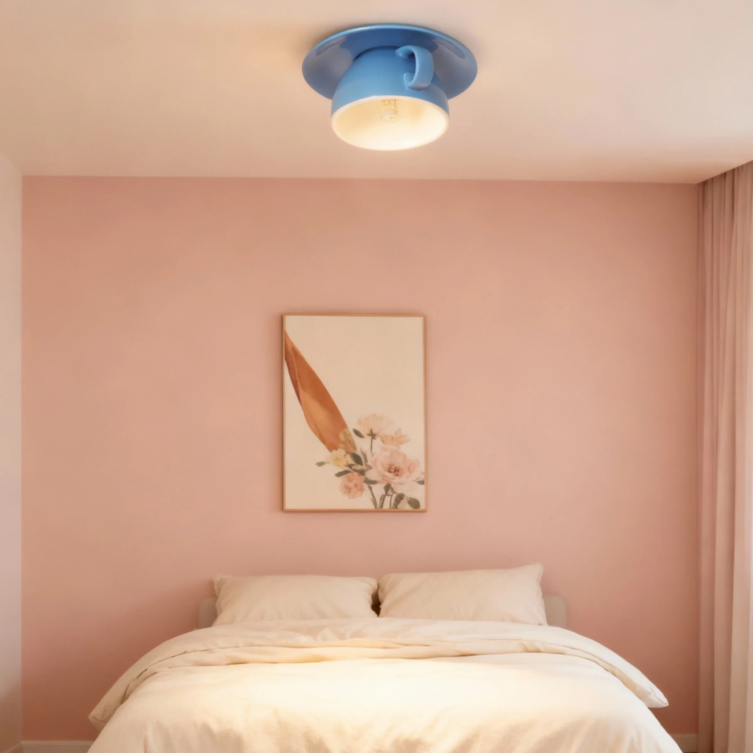 Art Deco Ceramic Ceiling Light - 7-Color Options Cup Design for Bedroom - Flindria