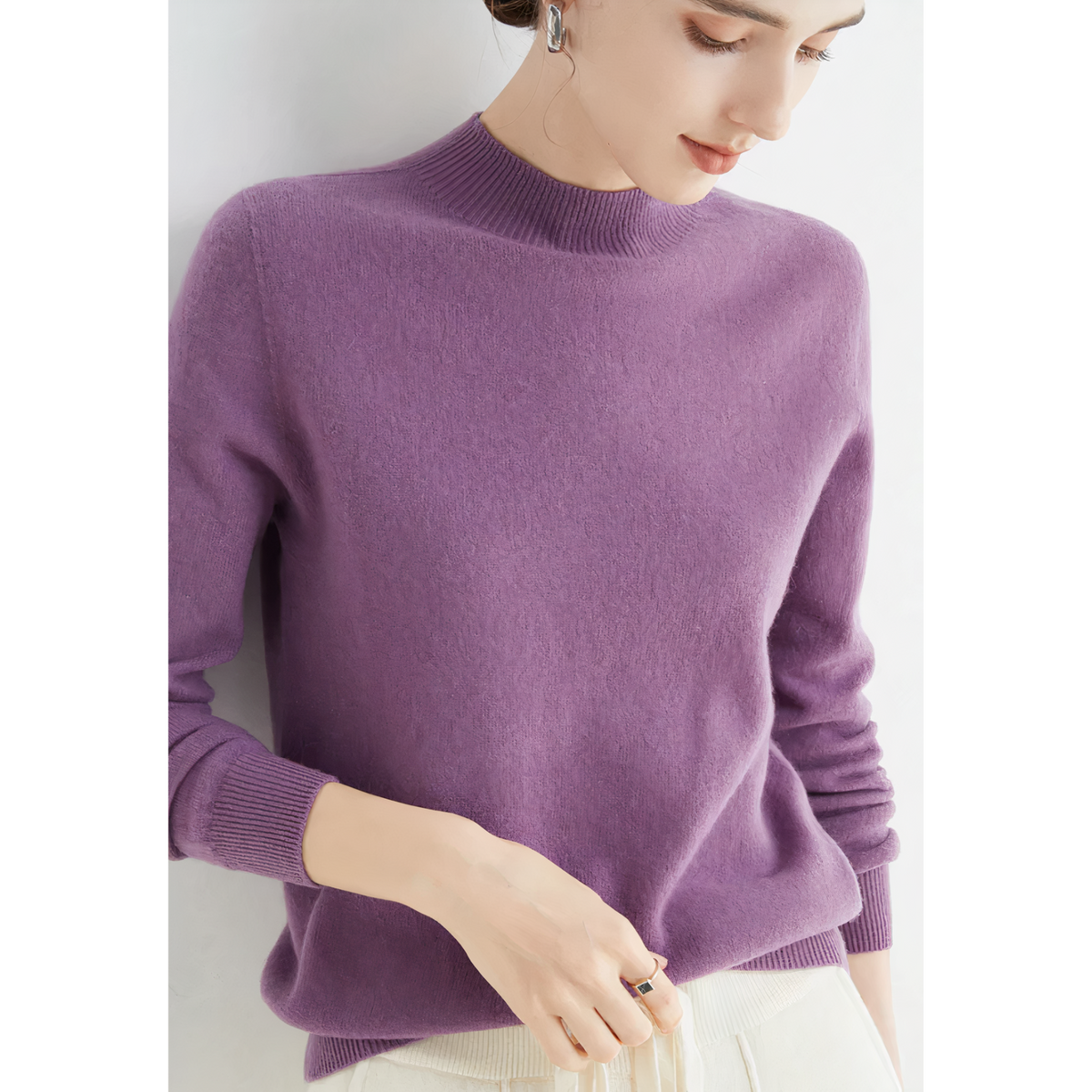 Suéter de punto de cachemira Orestina — Estilo invernal suave de medio cuello