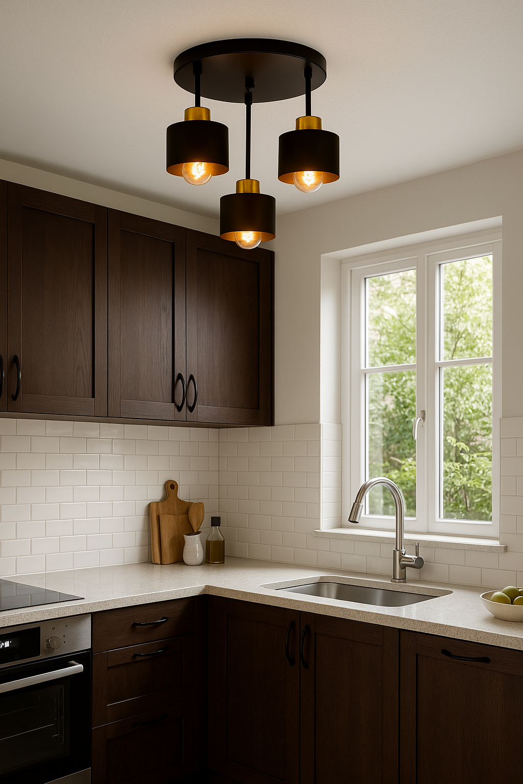 Black and Gold Three Light Ceiling Lamp — E27 Sockets