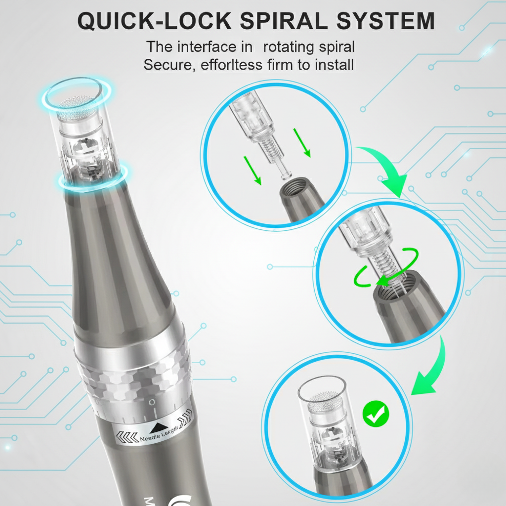 Bolígrafo de cartucho de espiral nano — dispositivo de microneedling con microcanales