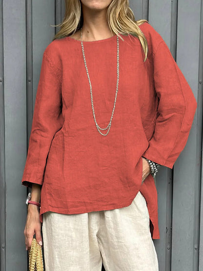 Blouse Vintage en Coton et Lin à Manches Longues