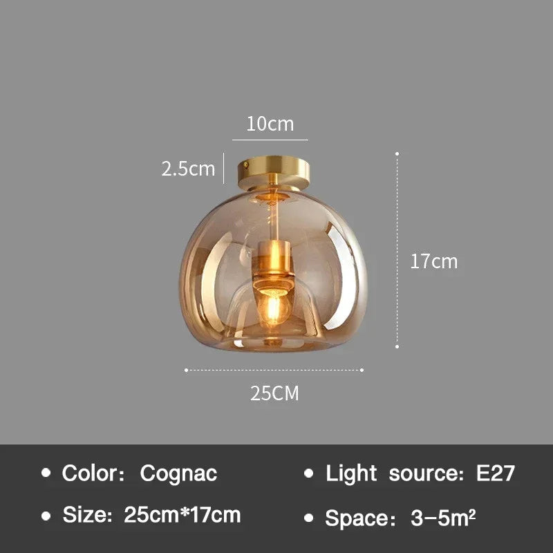 Plafonnier LED nordique moderne — Abat-jour en verre cognac