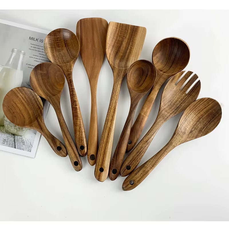 Premium Natural Teak Wood Utensils — Eco-Friendly, Non-Toxic