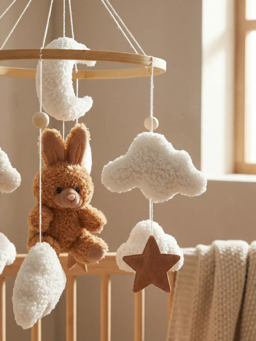 Compact Wooden Baby Mobile and Hanging Support Arm Set