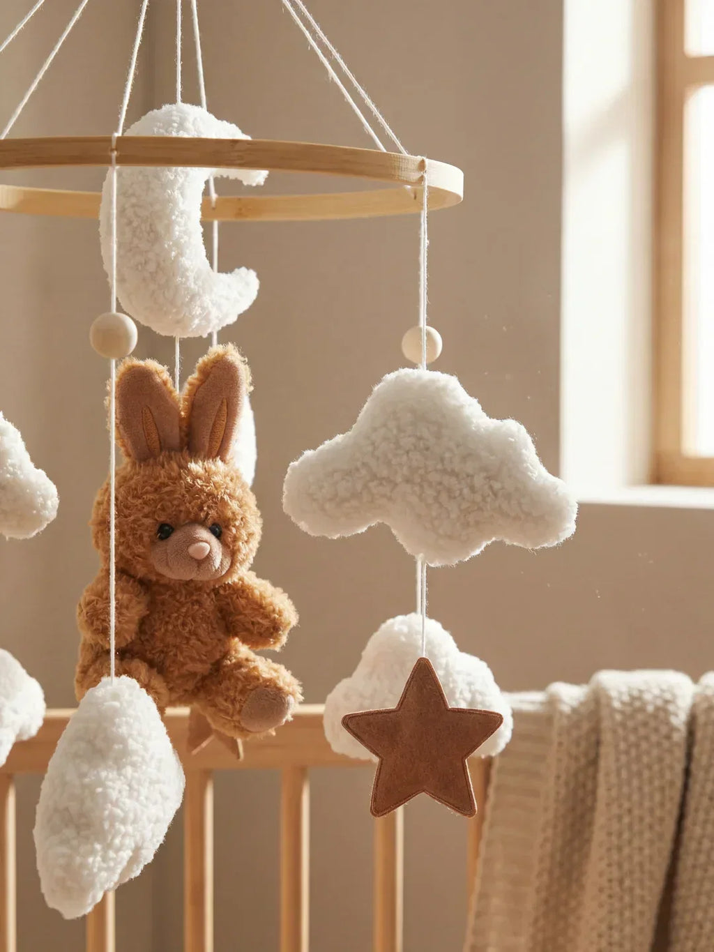 Wooden Baby Crib Mobile — Direct Arm Mount, Minimalist Design