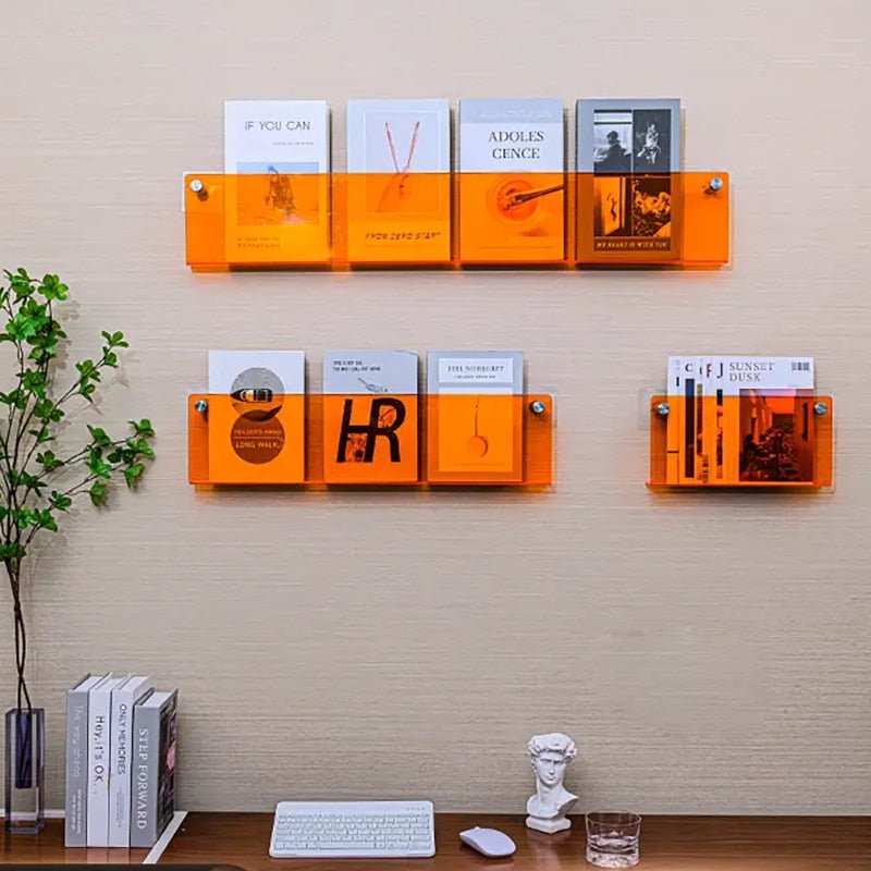 Floating Acrylic Magazine Holder — Wall Mount, 12 Colors