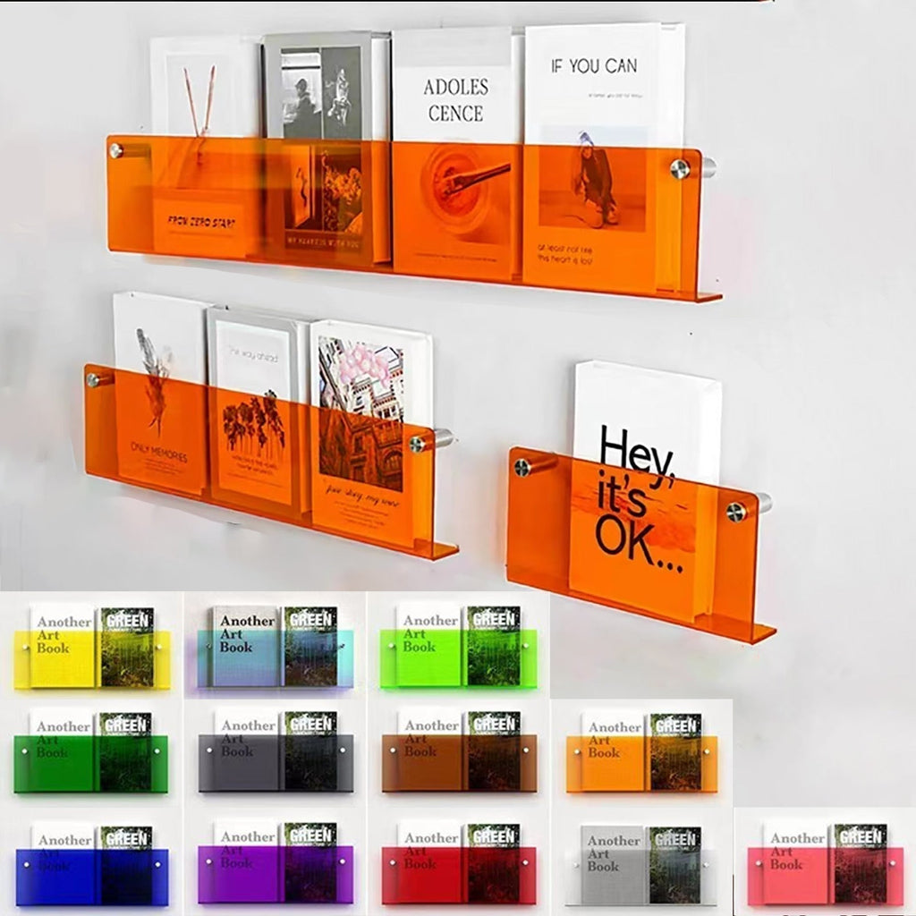 Floating Acrylic Magazine Holder — Wall Mount, 12 Colors
