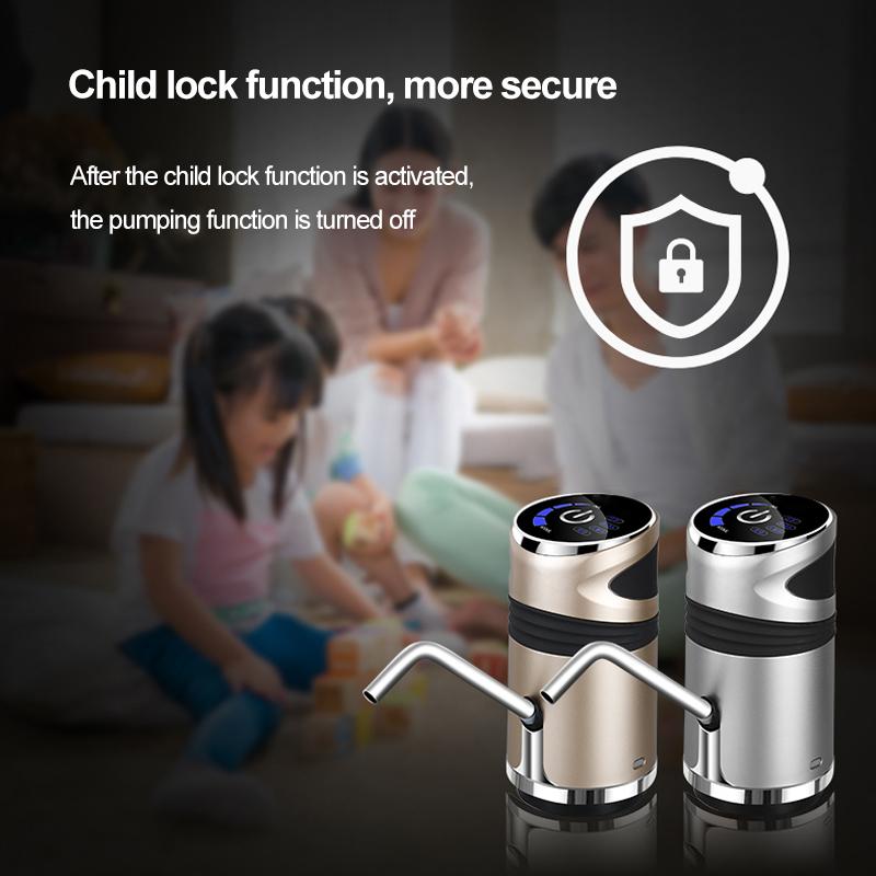 Pompa ricaricabile per bottiglie d’acqua — Erogazione con un tocco, blocco bambini, ricarica USB