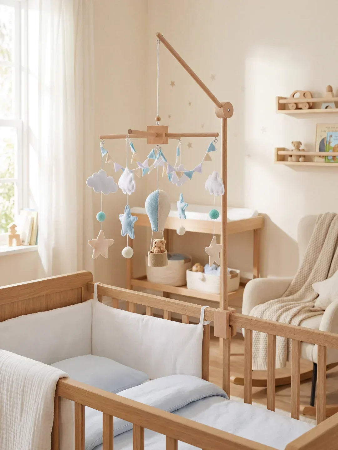 Wooden Baby Crib Mobile — Direct Arm Mount, Minimalist Design