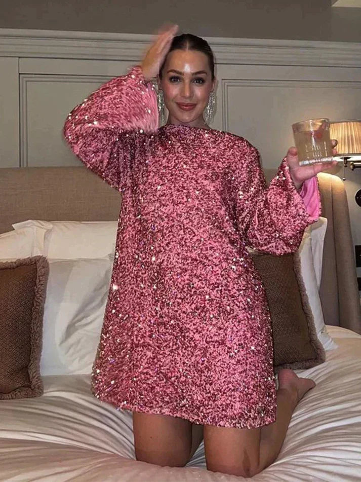 Angela Paillettenkleid - Schwarz, zum Binden im Rücken, viraler TikTok-Stil