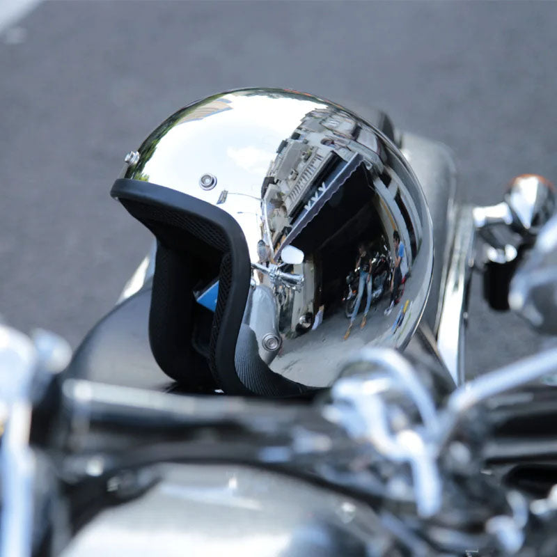 Casco retro plateado 3/4 para motocicleta — Aprobado por DOT y ECE