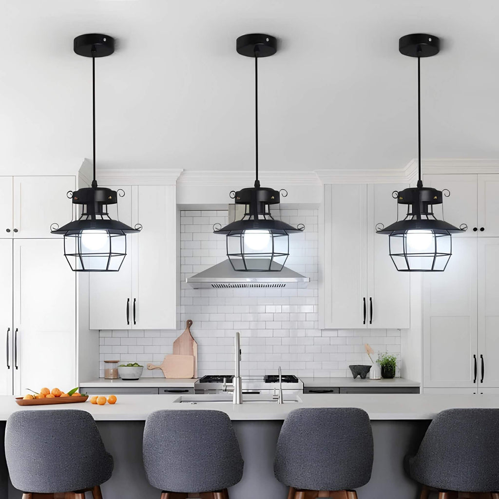 HarborLux Vintage Cage Pendant Fixture In Industrial Metal Style