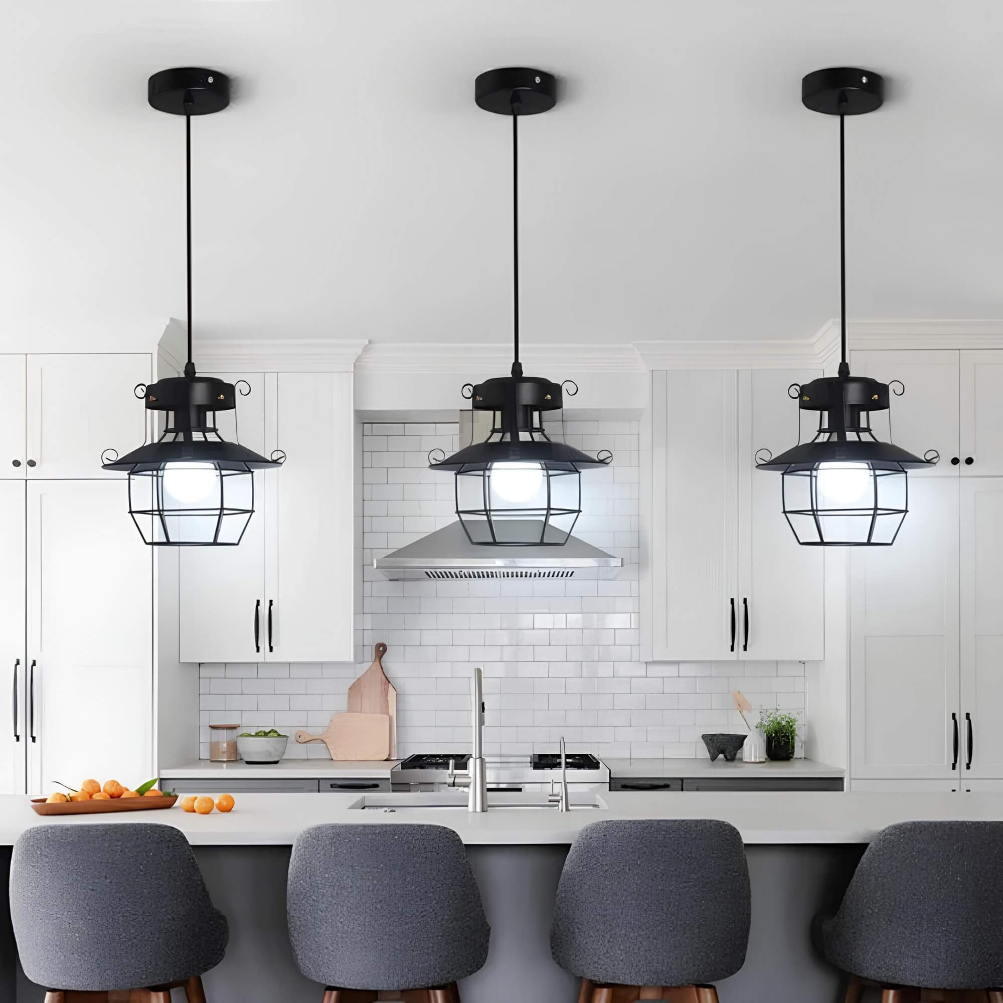 HarborLux Vintage Cage Pendant Fixture In Industrial Metal Style
