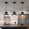 HarborLux Vintage Cage Pendant Fixture In Industrial Metal Style