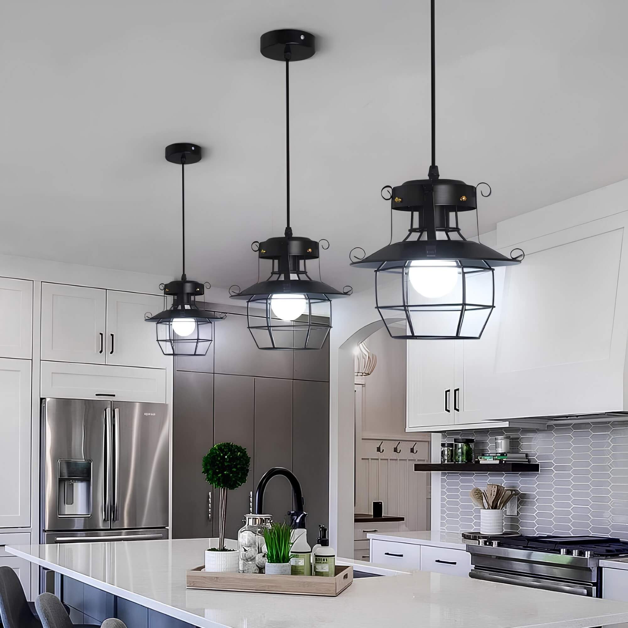 HarborLux Vintage Cage Pendant Fixture In Industrial Metal Style
