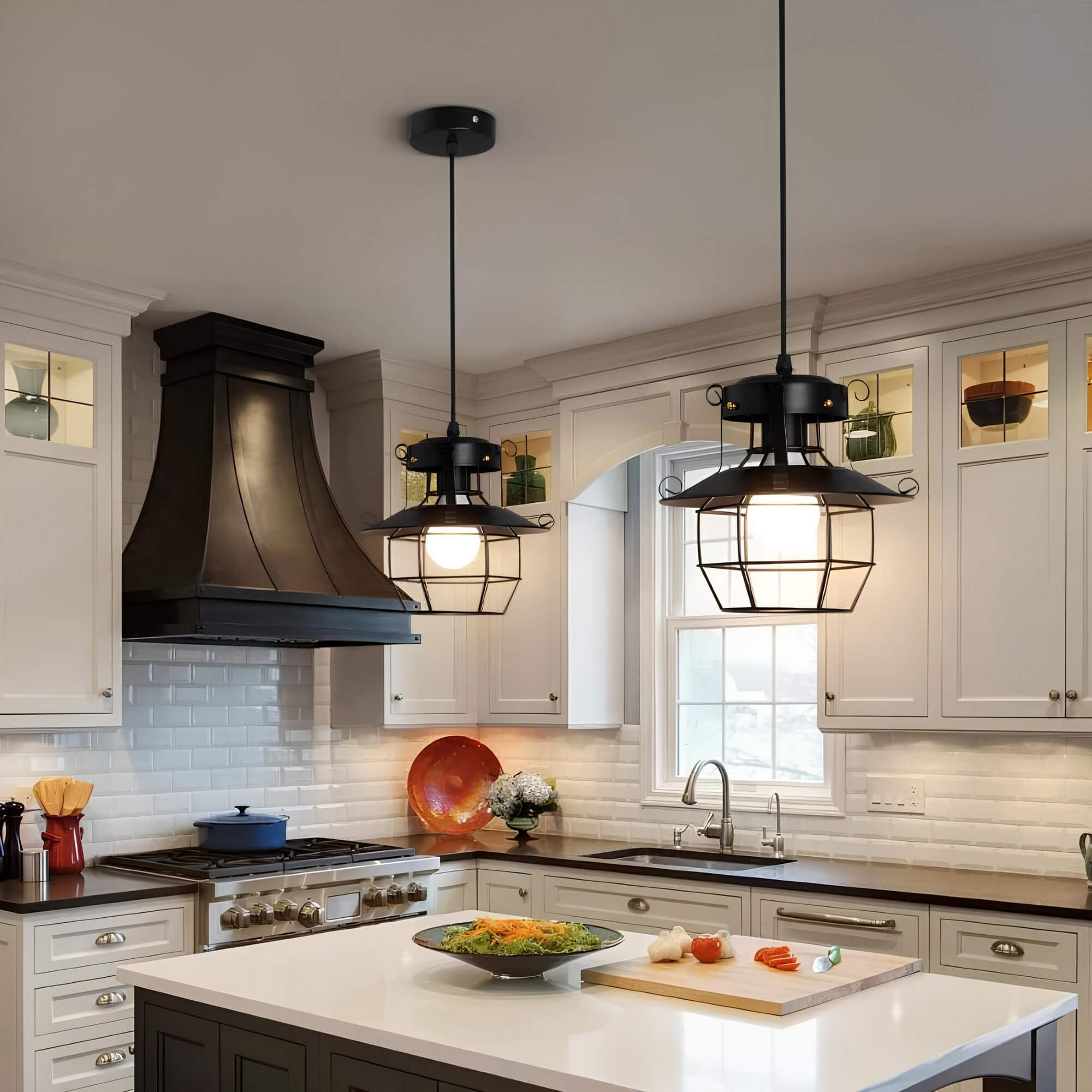 HarborLux Vintage Cage Pendant Fixture In Industrial Metal Style