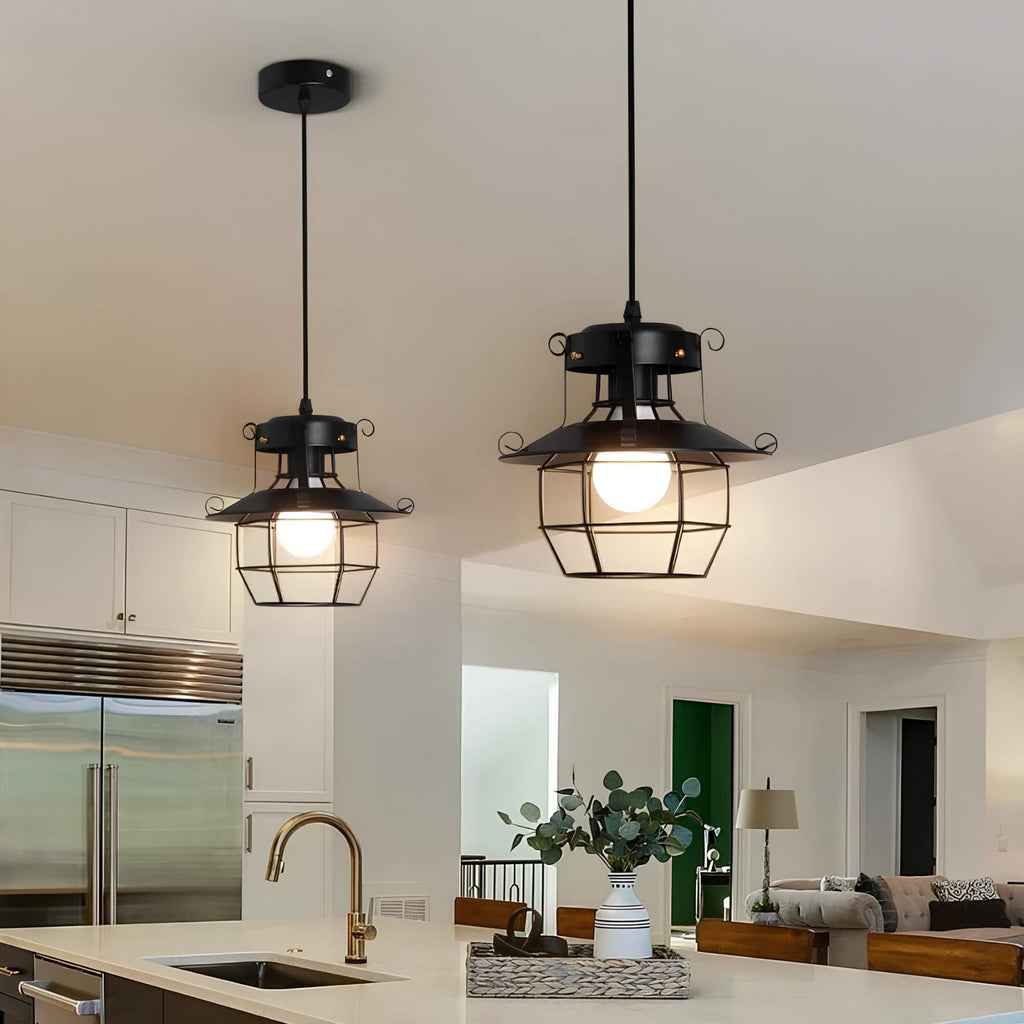 HarborLux Vintage Cage Pendant Fixture In Industrial Metal Style