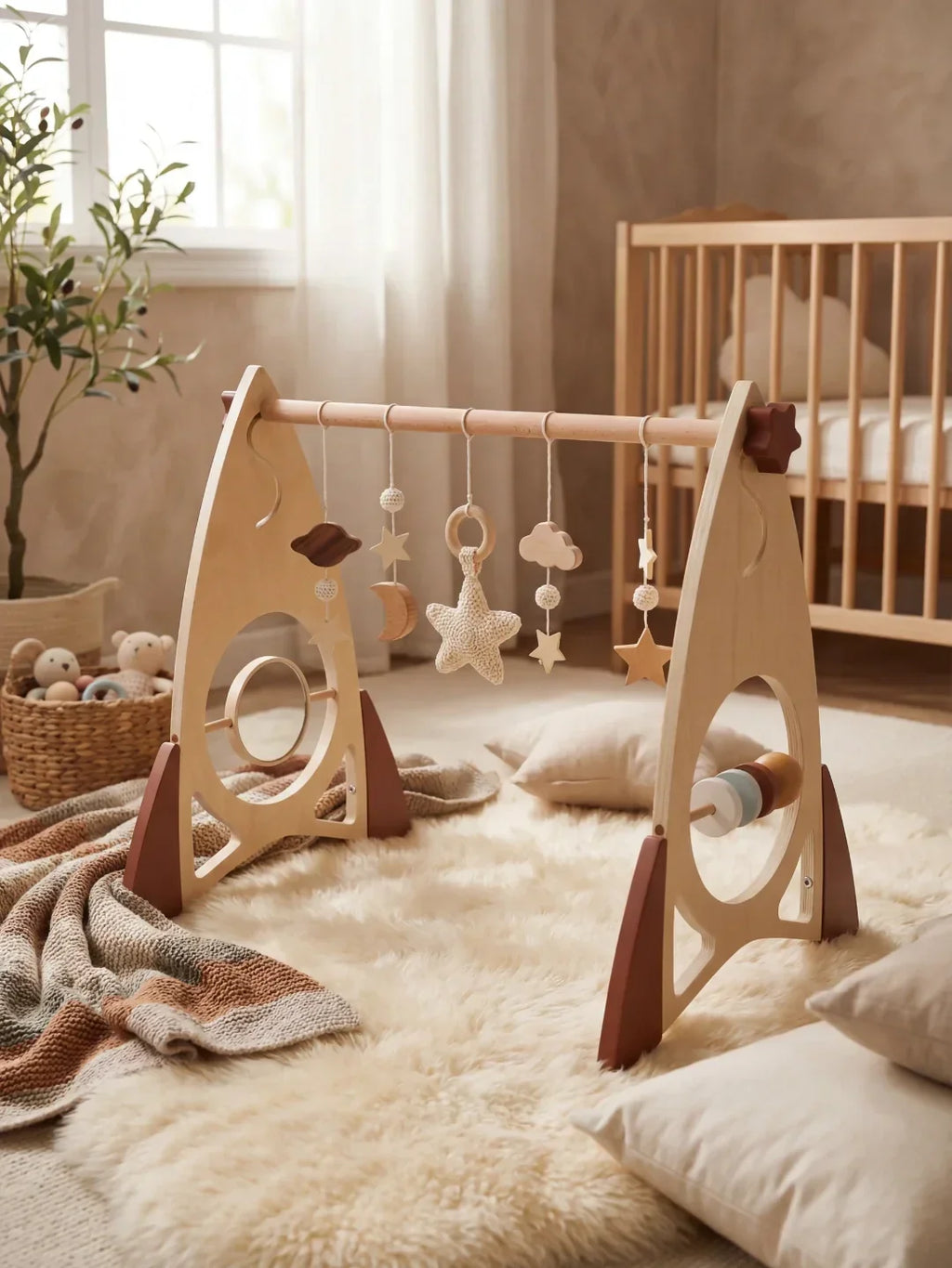 Wooden Sensory Play Arch — Space Rocket and Star Themed Toy Gym