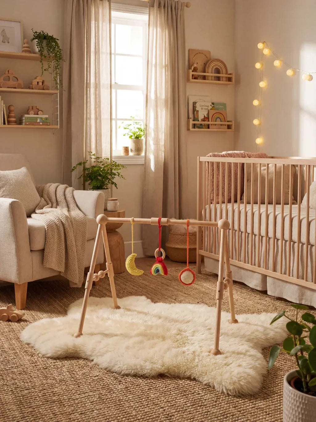 Sturdy Wooden Baby Play Arch — Wobble-Resistant Sensory Toy Gym, Hanging Toys