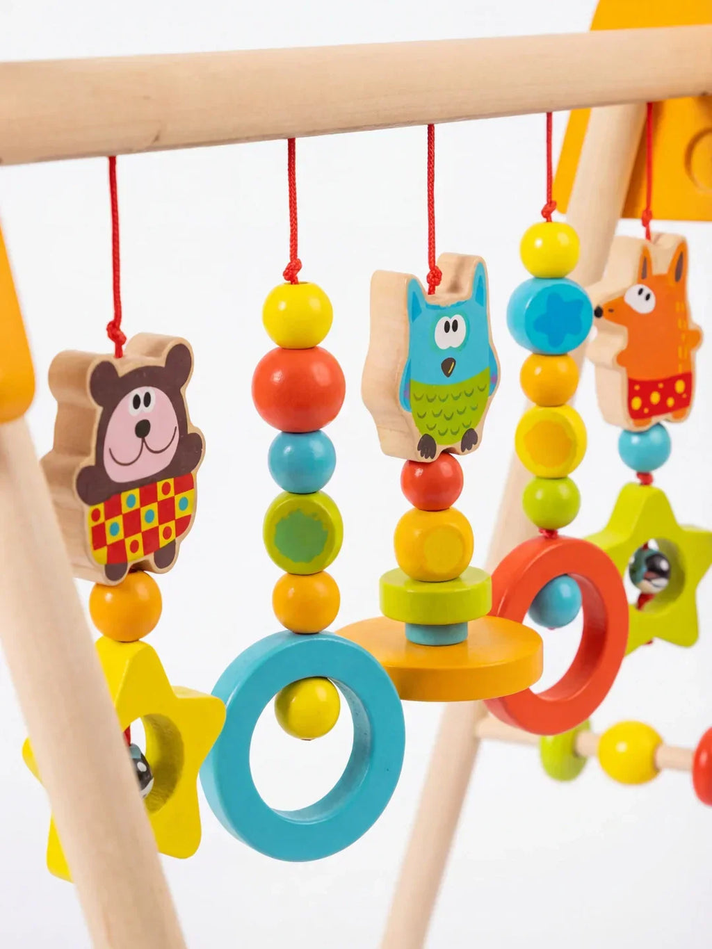 Arco de atividades colorido de madeira — ginásio de brinquedos sensoriais luminosos