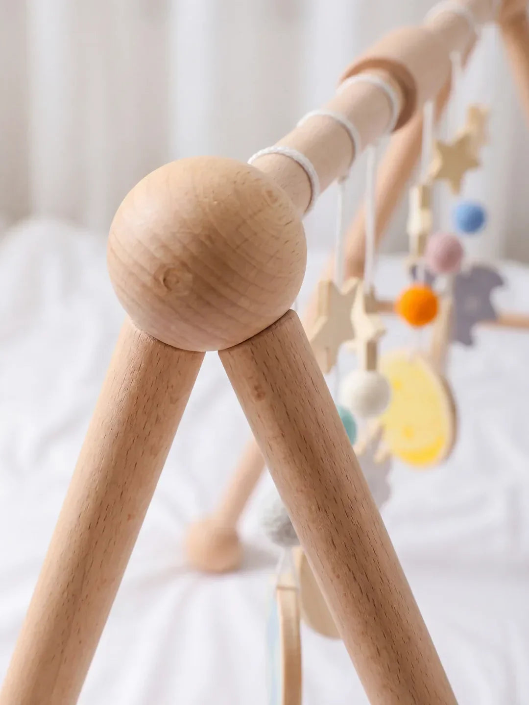 Sturdy Wooden Baby Play Arch — Wobble-Resistant Sensory Toy Gym, Hanging Toys