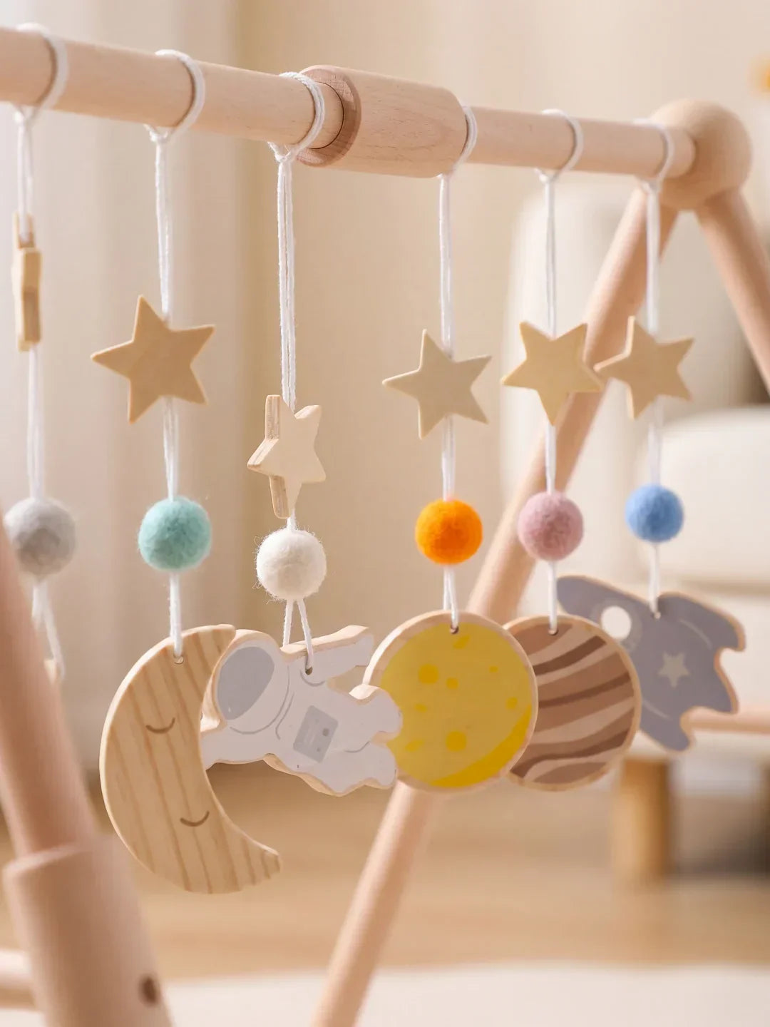 Sturdy Wooden Baby Play Arch — Wobble-Resistant Sensory Toy Gym, Hanging Toys