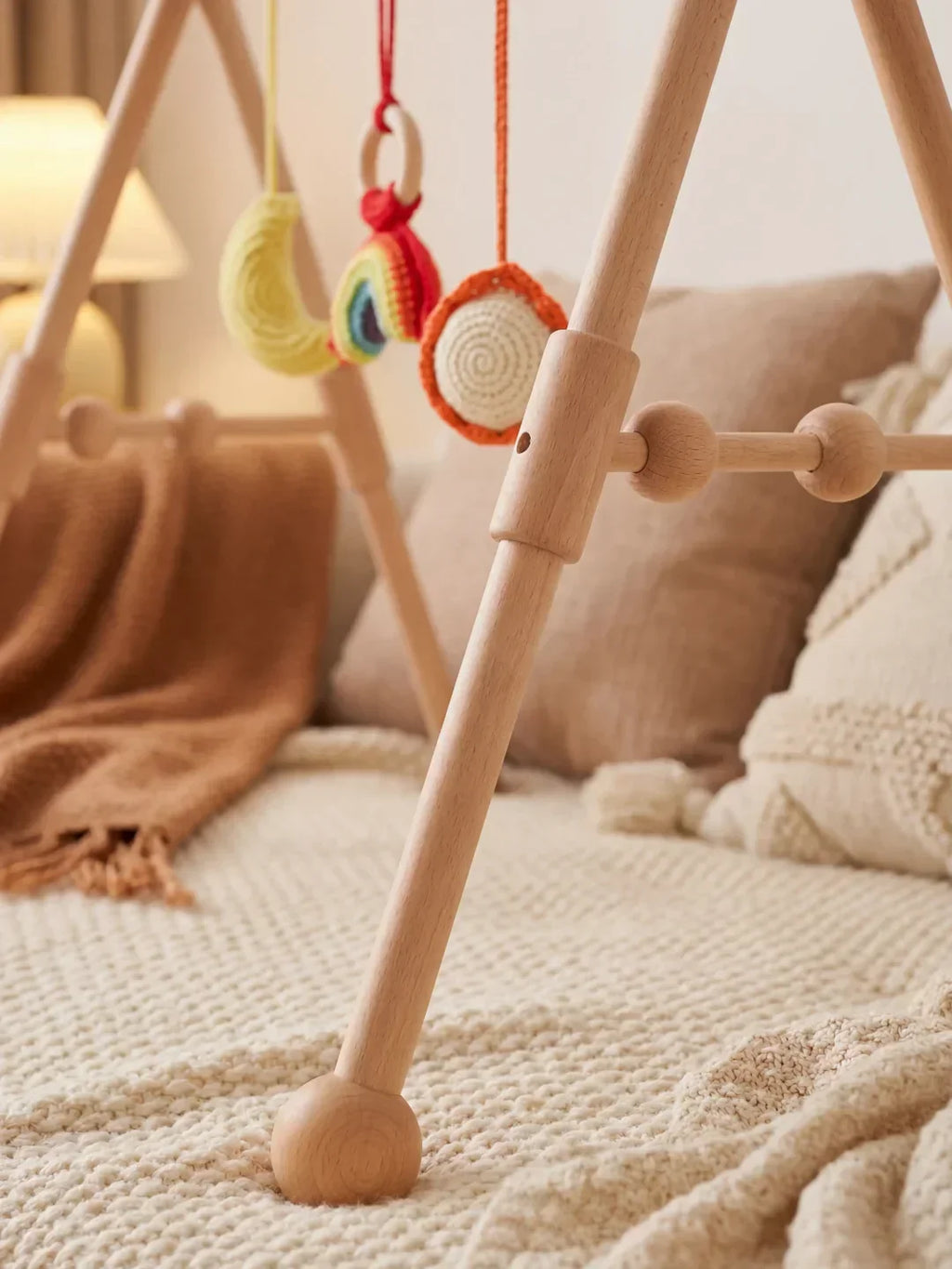 Sturdy Wooden Baby Play Arch — Wobble-Resistant Sensory Toy Gym, Hanging Toys