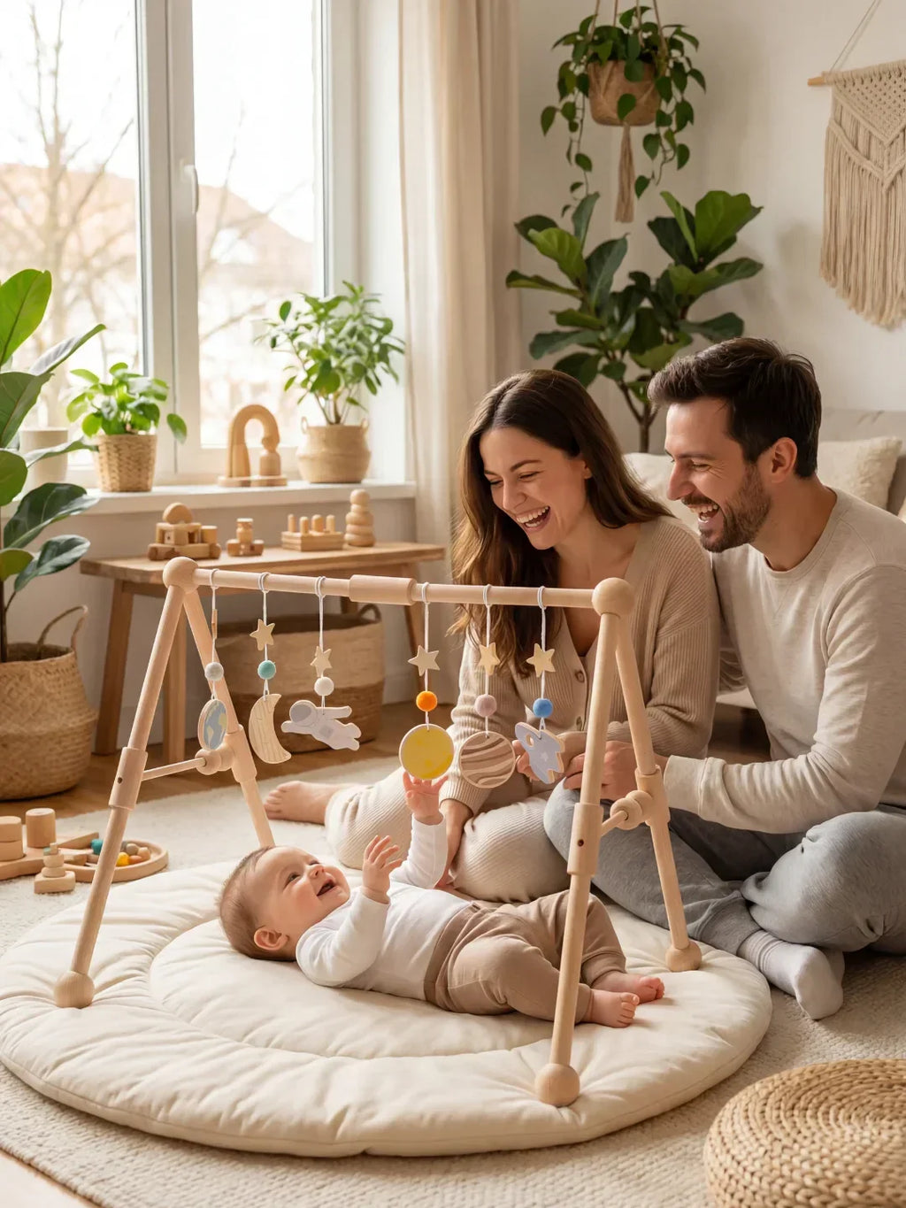 Sturdy Wooden Baby Play Arch — Wobble-Resistant Sensory Toy Gym, Hanging Toys
