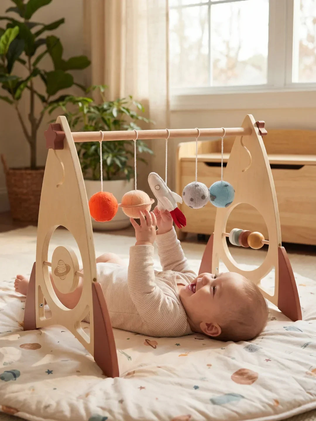 Wooden Sensory Play Arch — Space Rocket and Star Themed Toy Gym
