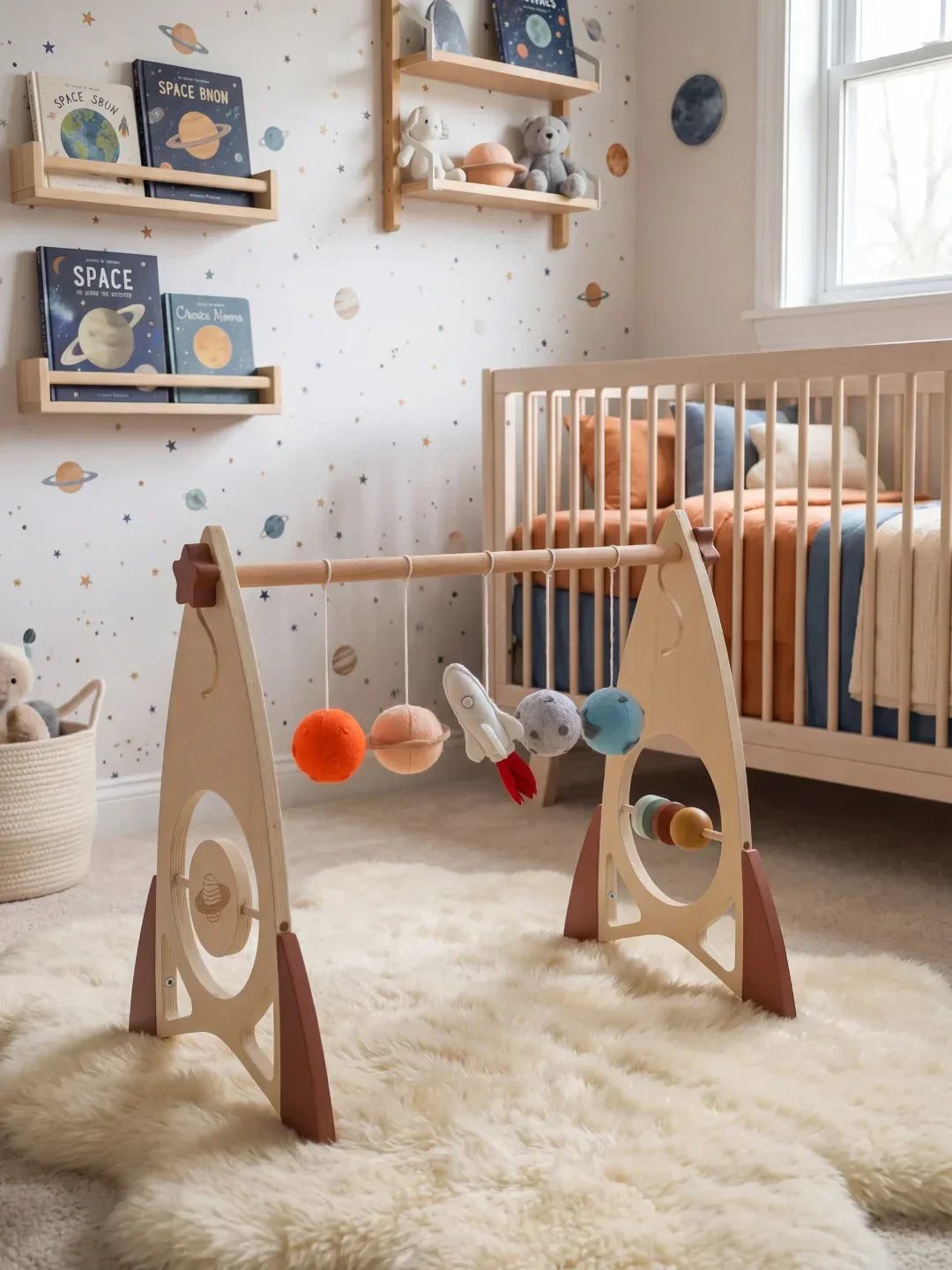 Wooden Sensory Play Arch — Space Rocket and Star Themed Toy Gym