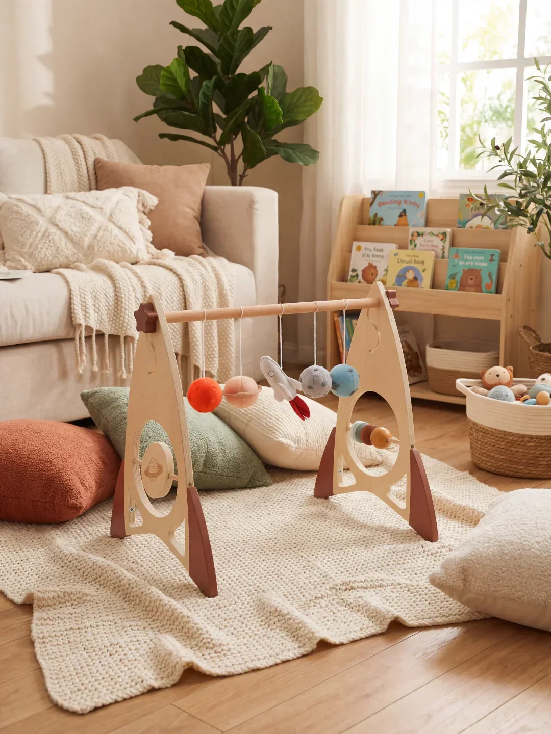Wooden Sensory Play Arch — Space Rocket and Star Themed Toy Gym