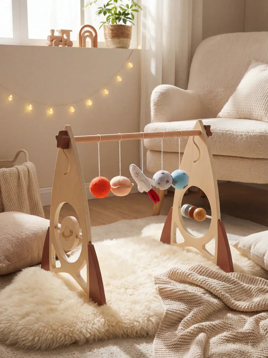 Wooden Sensory Play Arch — Space Rocket and Star Themed Toy Gym