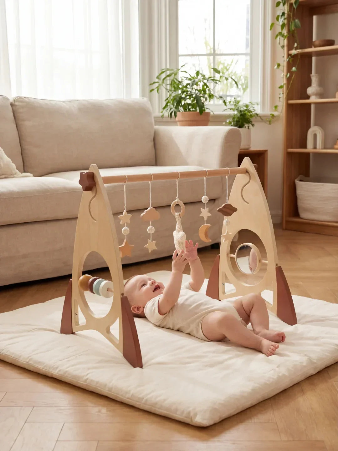 Wooden Sensory Play Arch — Space Rocket and Star Themed Toy Gym