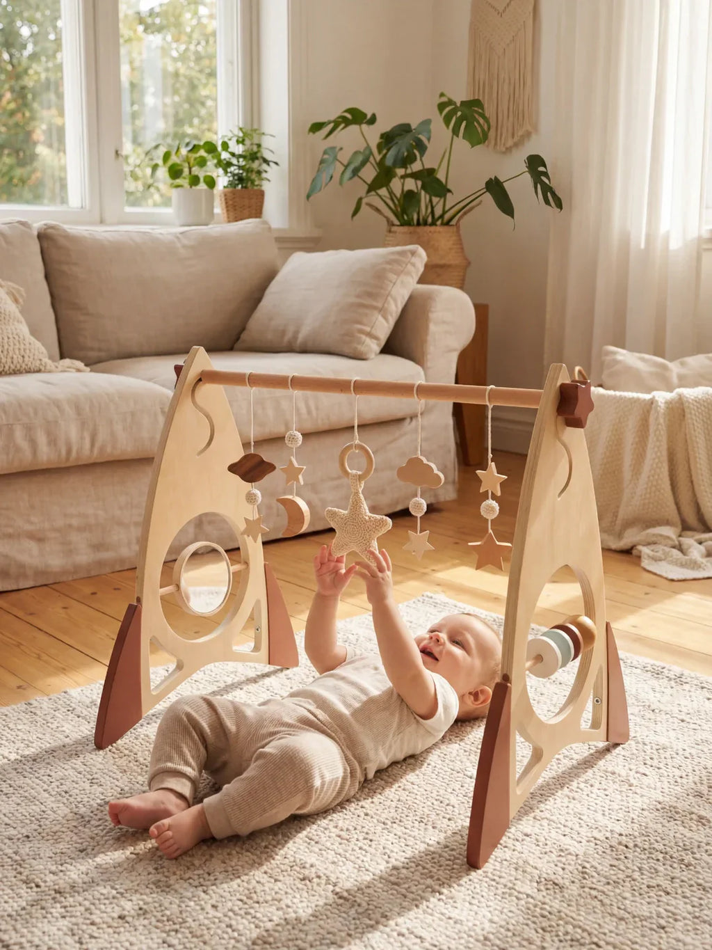 Wooden Sensory Play Arch — Space Rocket and Star Themed Toy Gym